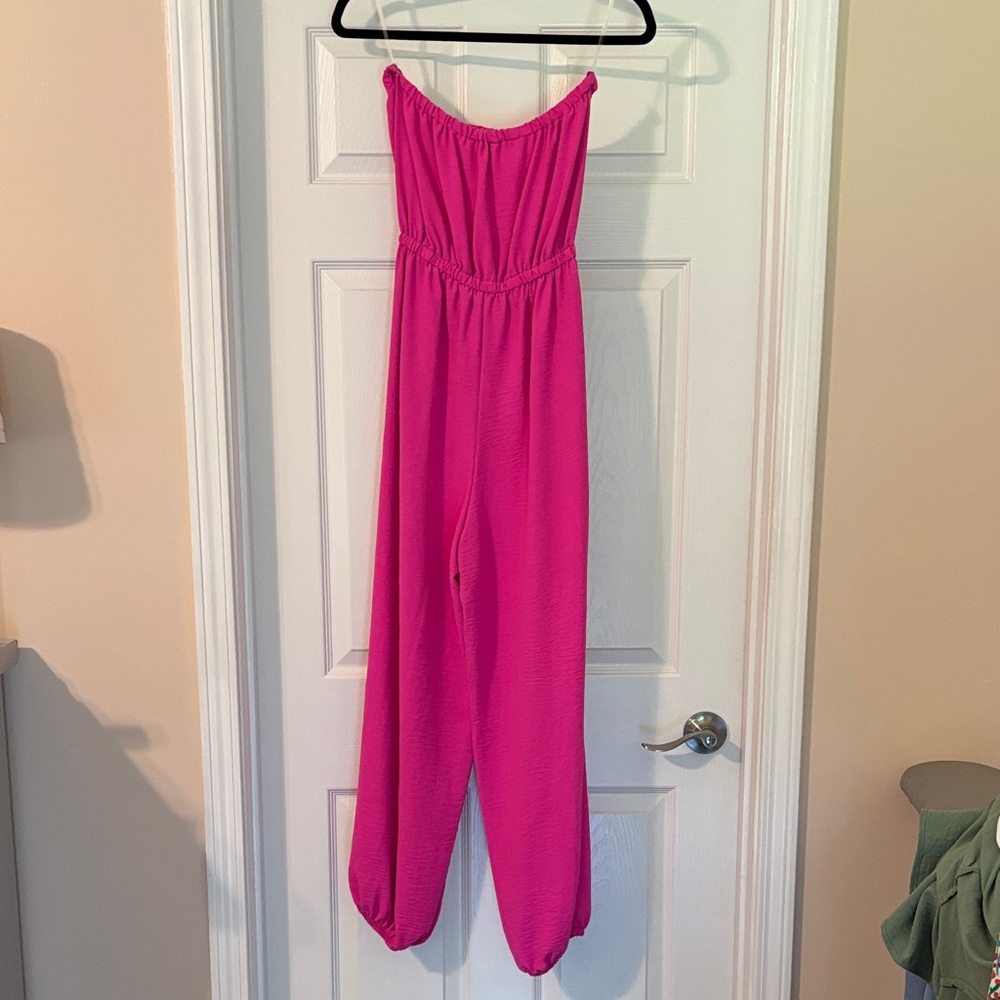 Strapless Fuchsia Jumpsuit with Adjustable Waist - Picture 3 of 3